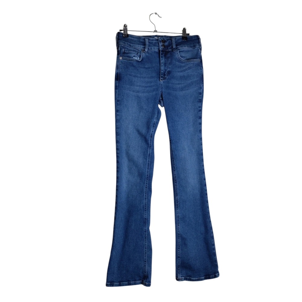 We The Free Free People Blue Flare Jeans High Rise Embroidered Pockets Size 28